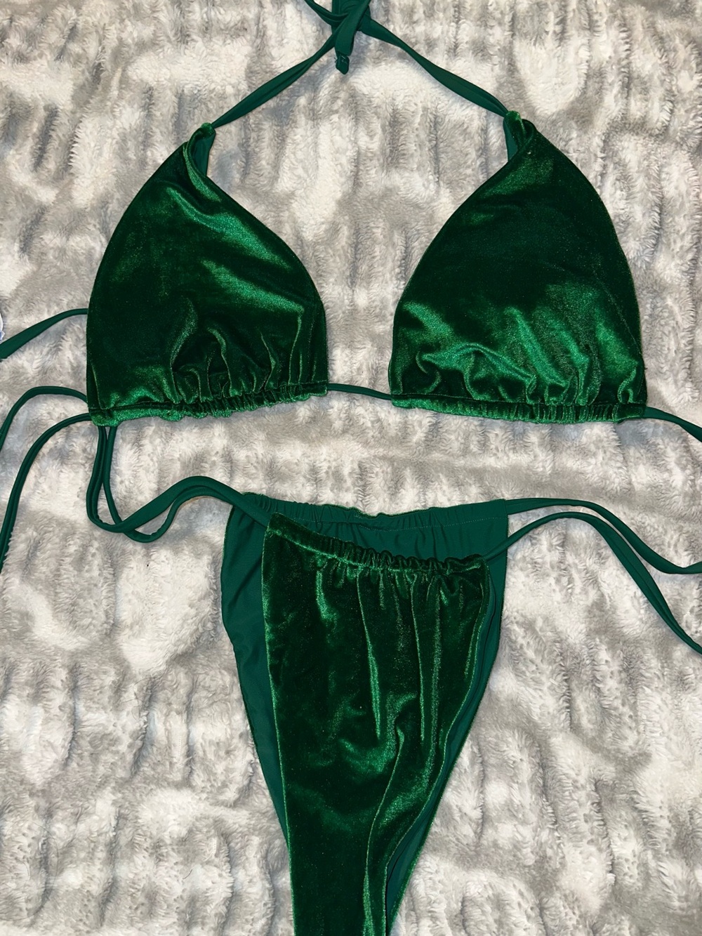Fashion Nova Emerald Green Velvet Triangle Bikini